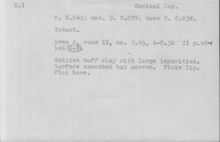 Index card with typed and handwritten information, sometimes including a sketch, of pottery from an excavation.