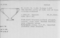 Index card with typed and handwritten information, sometimes including a sketch, of pottery from an excavation.
