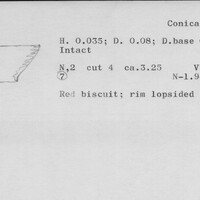 Index card with typed and handwritten information, sometimes including a sketch, of pottery from an excavation.