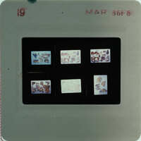 A slide of multiple slides of painted wall plaster fragments