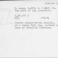 Index card with typed and handwritten information, sometimes including a sketch, of pottery from an excavation.