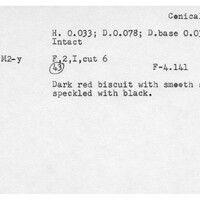 Index card with typed and handwritten information, sometimes including a sketch, of pottery from an excavation.
