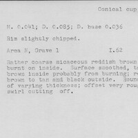 Index card with typed and handwritten information, sometimes including a sketch, of pottery from an excavation.