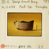 Ancient Greek vase with black and red designs on yellow background.