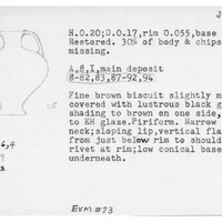 Index card with typed and handwritten information, sometimes including a sketch, of pottery from an excavation.