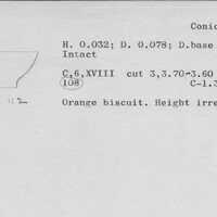 Index card with typed and handwritten information, sometimes including a sketch, of pottery from an excavation.
