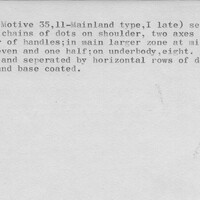 Index card with typed and handwritten information, sometimes including a sketch, of pottery from an excavation.