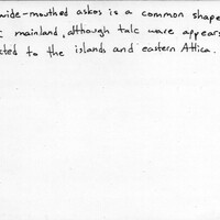 Index card with typed and handwritten information, sometimes including a sketch, of pottery from an excavation.