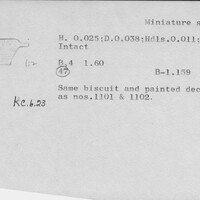 Index card with typed and handwritten information, sometimes including a sketch, of pottery from an excavation.