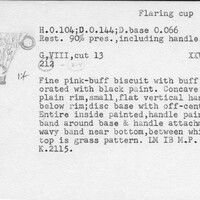 Index card with typed and handwritten information, sometimes including a sketch, of pottery from an excavation.