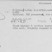 Index card with typed and handwritten information, sometimes including a sketch, of pottery from an excavation.