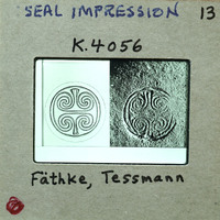A photograph of a seal impression with the name "Fritz Tessmann" written on it, displayed next to an actual seal.