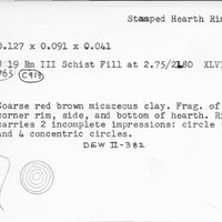 Index card with typed and handwritten information, sometimes including a sketch, of pottery from an excavation.