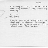 Index card with typed and handwritten information, sometimes including a sketch, of pottery from an excavation.