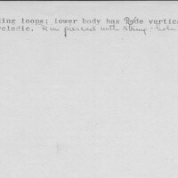 Index card with typed and handwritten information, sometimes including a sketch, of pottery from an excavation.