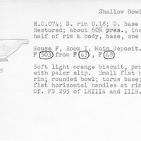 Index card with typed and handwritten information, sometimes including a sketch, of pottery from an excavation.