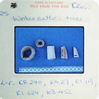 Image of worked bone with labels and measurements.