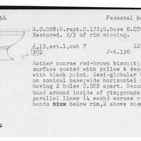 Index card with typed and handwritten information, sometimes including a sketch, of pottery from an excavation.