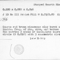 Index card with typed and handwritten information, sometimes including a sketch, of pottery from an excavation.