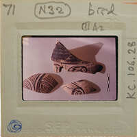 Decorated pottery sherds with bird motif.