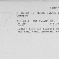 Index card with typed and handwritten information, sometimes including a sketch, of pottery from an excavation.