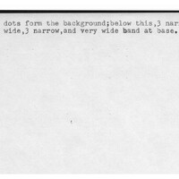 Index card with typed and handwritten information, sometimes including a sketch, of pottery from an excavation.