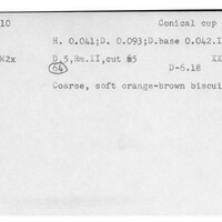 Index card with typed and handwritten information, sometimes including a sketch, of pottery from an excavation.