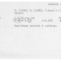 Index card with typed and handwritten information, sometimes including a sketch, of pottery from an excavation.