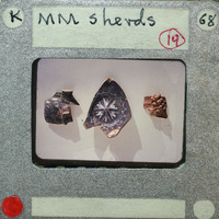 Three samples of pottery variety all with pattern decoration.