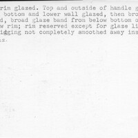 Index card with typed and handwritten information, sometimes including a sketch, of pottery from an excavation.