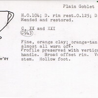 Index card with typed and handwritten information, sometimes including a sketch, of pottery from an excavation.
