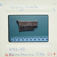 Fragment of ivory comb on blue background.