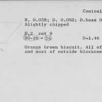 Index card with typed and handwritten information, sometimes including a sketch, of pottery from an excavation.
