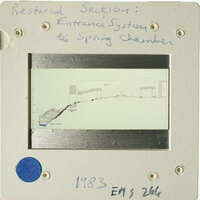 A diagram illustrating an entrance system to a chamber, with annotations and dates, possibly from a historical scientific or engineering context.