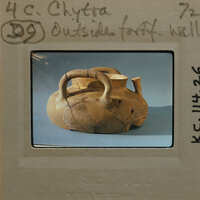 Reassembled pot in profile of Chytia type showing handles and spout.