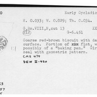 Index card with typed and handwritten information, sometimes including a sketch, of pottery from an excavation.