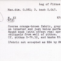 Index card with typed and handwritten information, sometimes including a sketch, of pottery from an excavation.