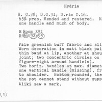 Index card with typed and handwritten information, sometimes including a sketch, of pottery from an excavation.