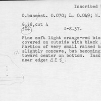 Index card with typed and handwritten information, sometimes including a sketch, of pottery from an excavation.
