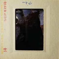 This is an image of a rocky cave entrance, taken with a fisheye lens.