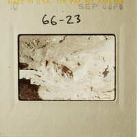 A vintage photograph of a rocky landscape with a barren, rugged terrain.