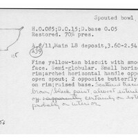 Index card with typed and handwritten information, sometimes including a sketch, of pottery from an excavation.