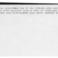 Index card with typed and handwritten information, sometimes including a sketch, of pottery from an excavation.