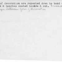 Index card with typed and handwritten information, sometimes including a sketch, of pottery from an excavation.