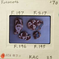 Small, colorful rocks on a white surface.