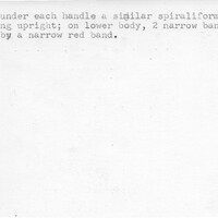 Index card with typed and handwritten information, sometimes including a sketch, of pottery from an excavation.