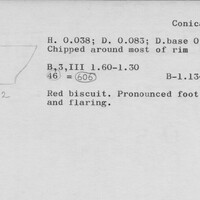 Index card with typed and handwritten information, sometimes including a sketch, of pottery from an excavation.