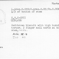Index card with typed and handwritten information, sometimes including a sketch, of pottery from an excavation.