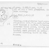 Index card with typed and handwritten information, sometimes including a sketch, of pottery from an excavation.
