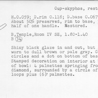 Index card with typed and handwritten information, sometimes including a sketch, of pottery from an excavation.